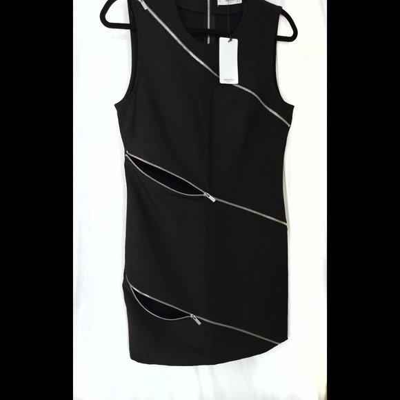 Mango Dresses & Skirts - Fetish Zipper Black NWT MANGO CASUALS Sz M Stretch Peek-A-Boo Mini Dress Bust 36